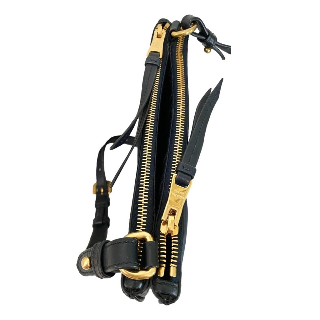 Prada Prada Tessuto Nylon Blue Zip Calf Leather Cross Body Bag - 4