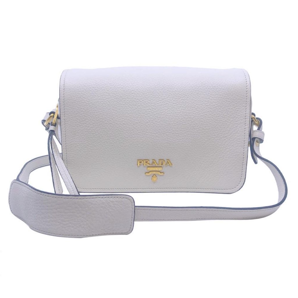 Prada Prada Flap Vitello Phenix Ivory Leather Cross Body Bag