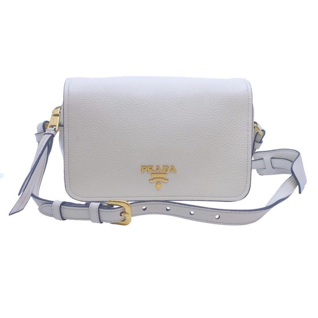 Prada Prada Flap Vitello Phenix Ivory Leather Cross Body Bag - Back view
