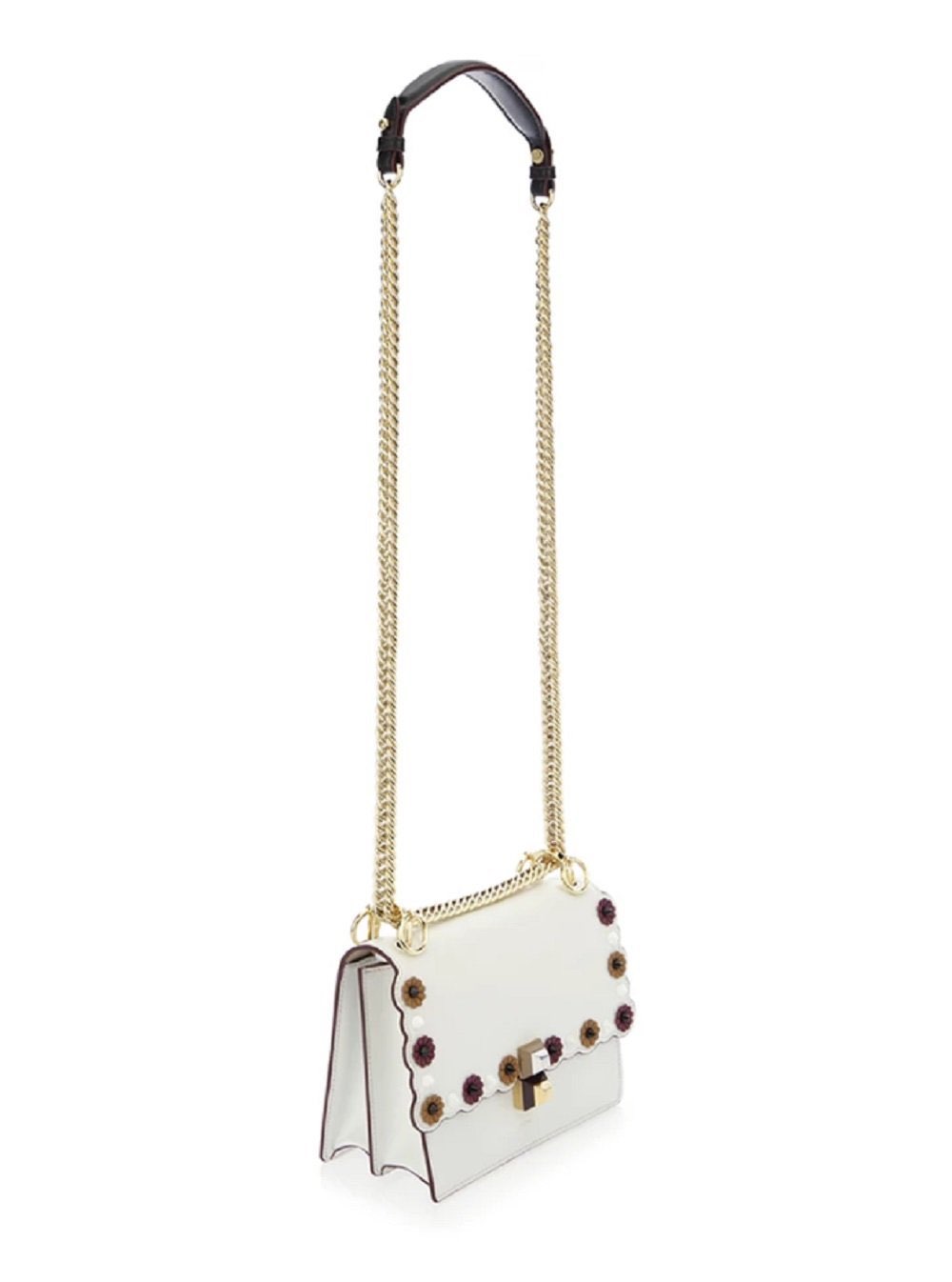 Fendi Fendi Kan I White Multi Color Flowers Leather Chain Bag - Back view
