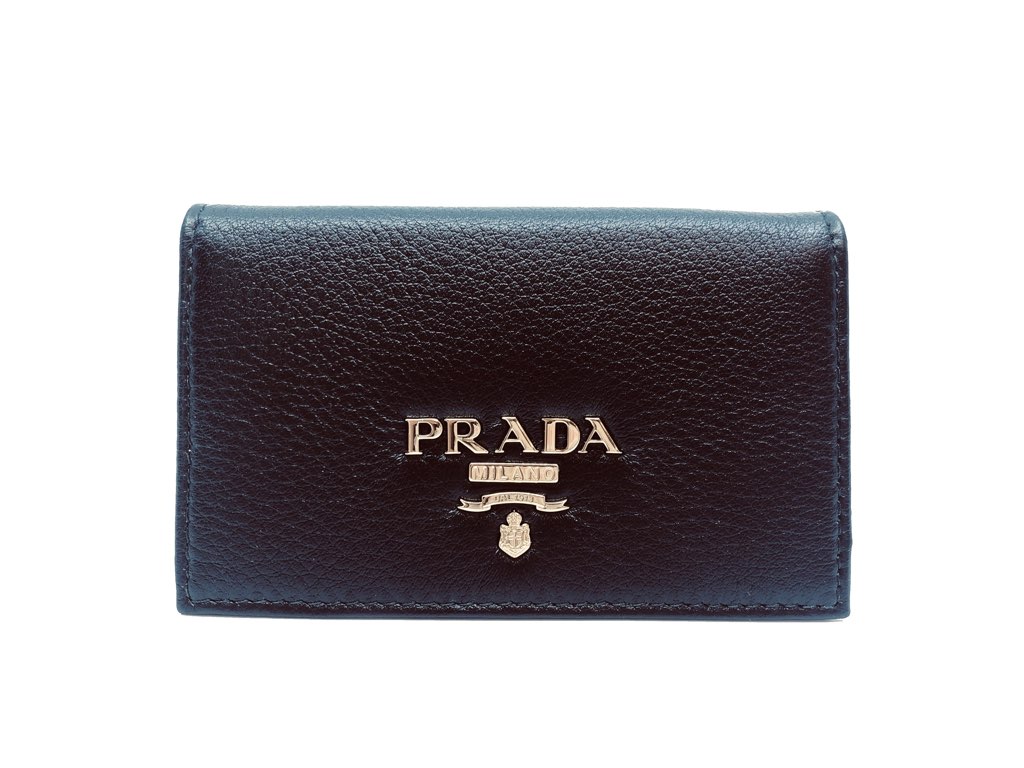 Prada Prada Black Vitello Grain Soft Calf Leather Credit Card Case Wallet