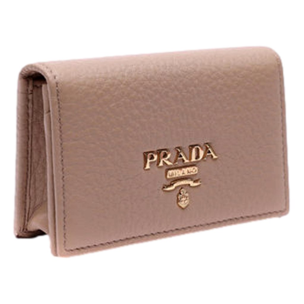 Prada Prada Women's Vitello Grain Cammeo Beige Leather Card Case Wallet - Back view