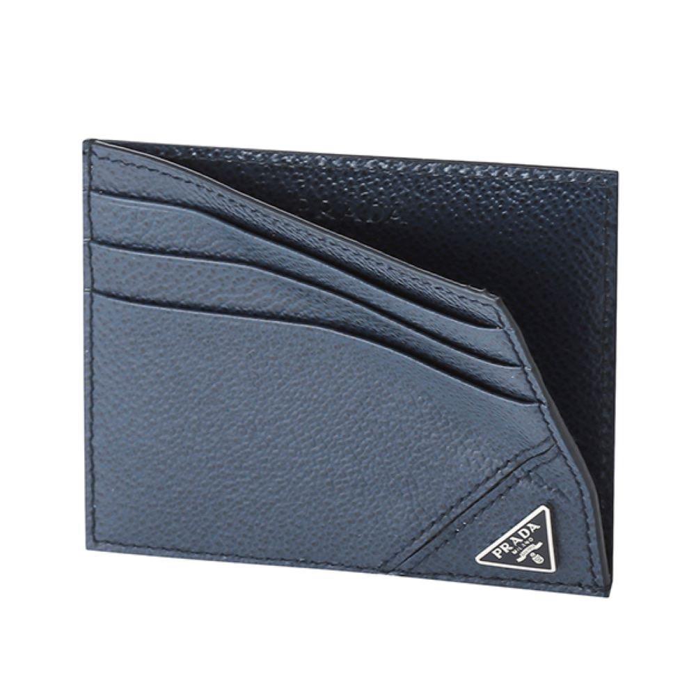 Prada Prada Vitello Micro Grain Navy Triangle Logo Cardholder Wallet - Back view