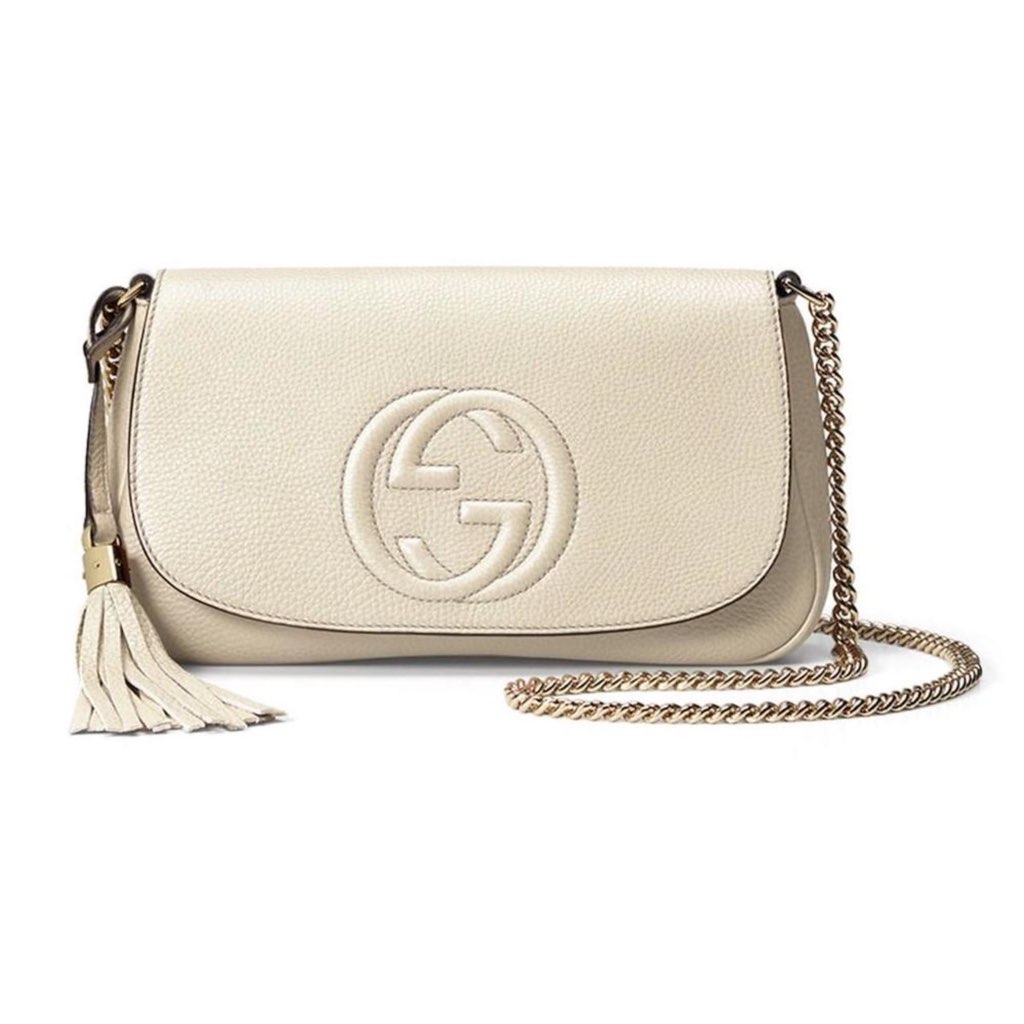 Gucci Gucci Soho Disco Crossbody Flap Ivory Signature Collection Gold Chain