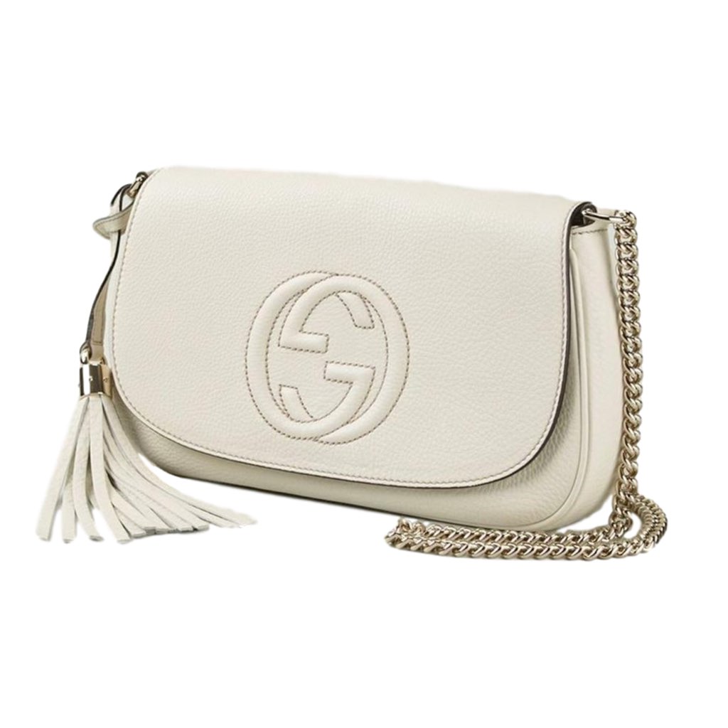 Gucci Gucci Soho Disco Crossbody Flap Ivory Signature Collection Gold Chain - Back view