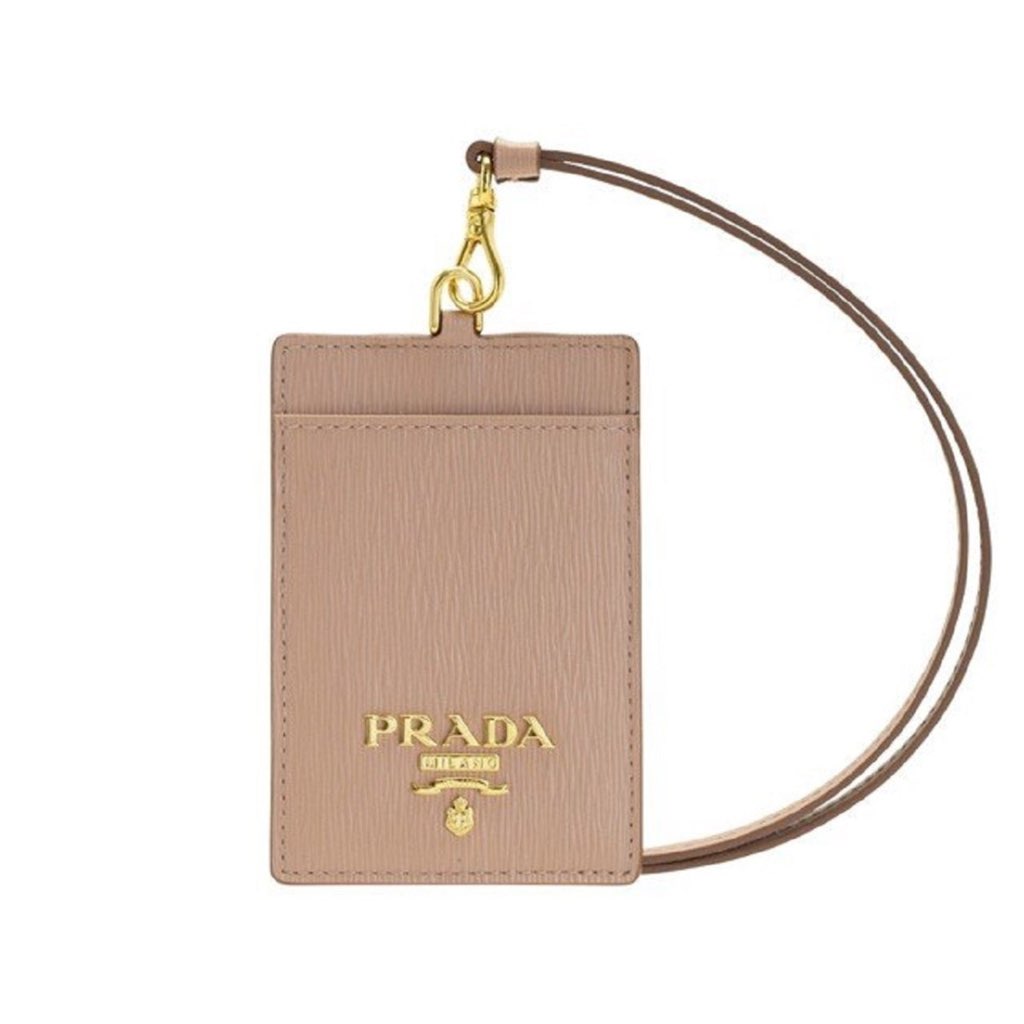 Prada Prada Vitello Move Beige Leather Logo Plaque Lanyard Cardholder Wallet