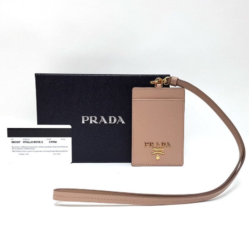 Prada Prada Vitello Move Beige Leather Logo Plaque Lanyard Cardholder Wallet - Image 6