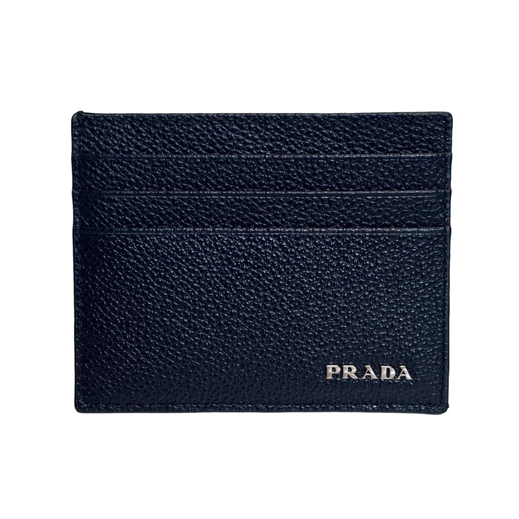 Prada Prada Vitello Micro Grain Leather Baltico Blue Card Holder Wallet