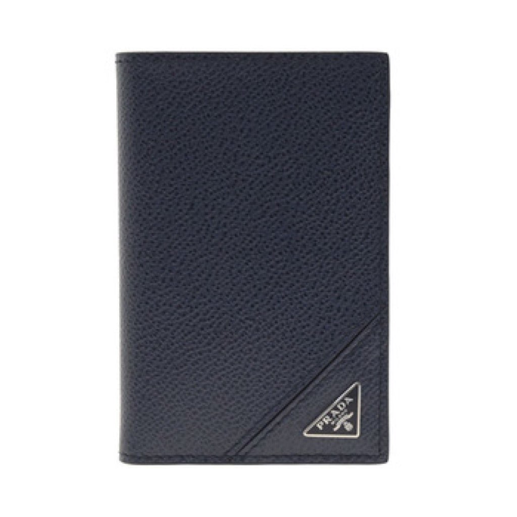 Prada Prada Vitello Grain Blue Leather Triangle Logo Vertical Bifold Wallet