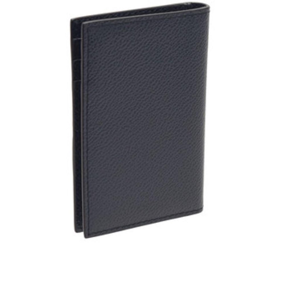 Prada Prada Vitello Grain Blue Leather Triangle Logo Vertical Bifold Wallet - Back view