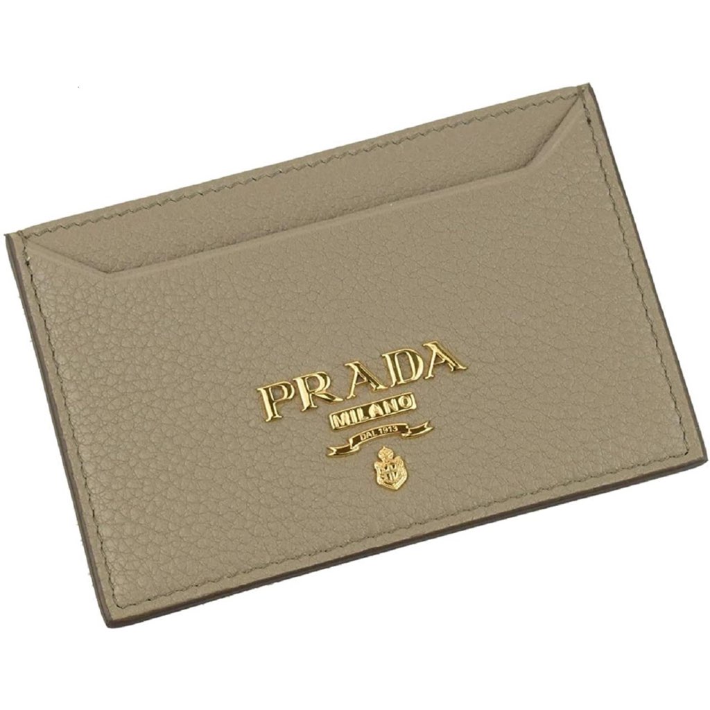 Prada Prada Vitello Grain Argilla Grey Leather Small Card Holder Wallet