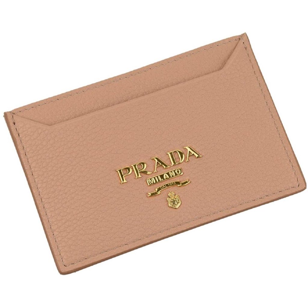 Prada Prada Vitello Grain Leather Card Holder Cipria Beige Gold Logo