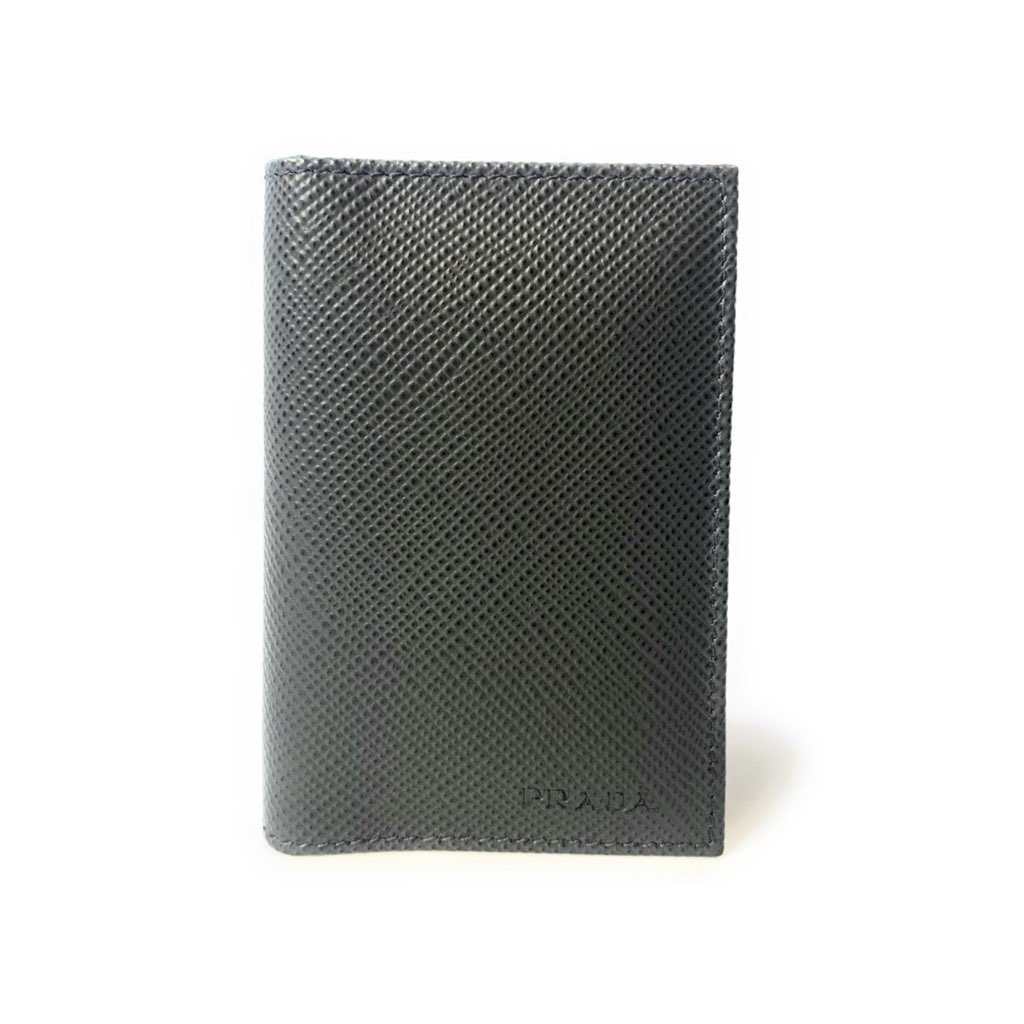 Prada Prada Mens Saffiano Leather Vertical Card Black Holder