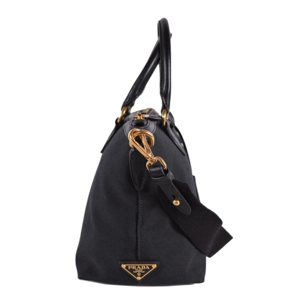 Prada Prada Logo Jacquard Black Canvas Satchel Crossbody - 4