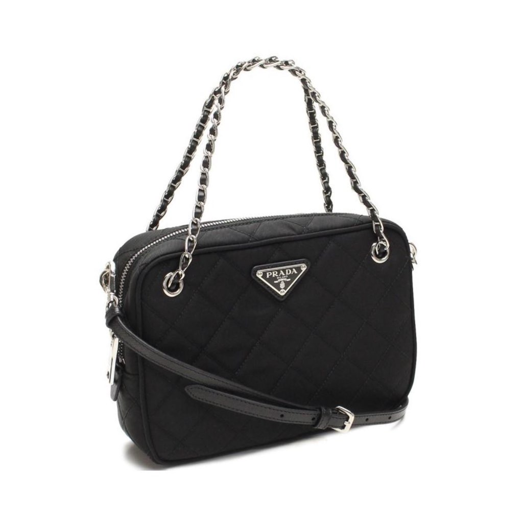 Prada Prada Re-Edtion Nylon Quilted Black Triangle Logo Crossbody Bag - Back view
