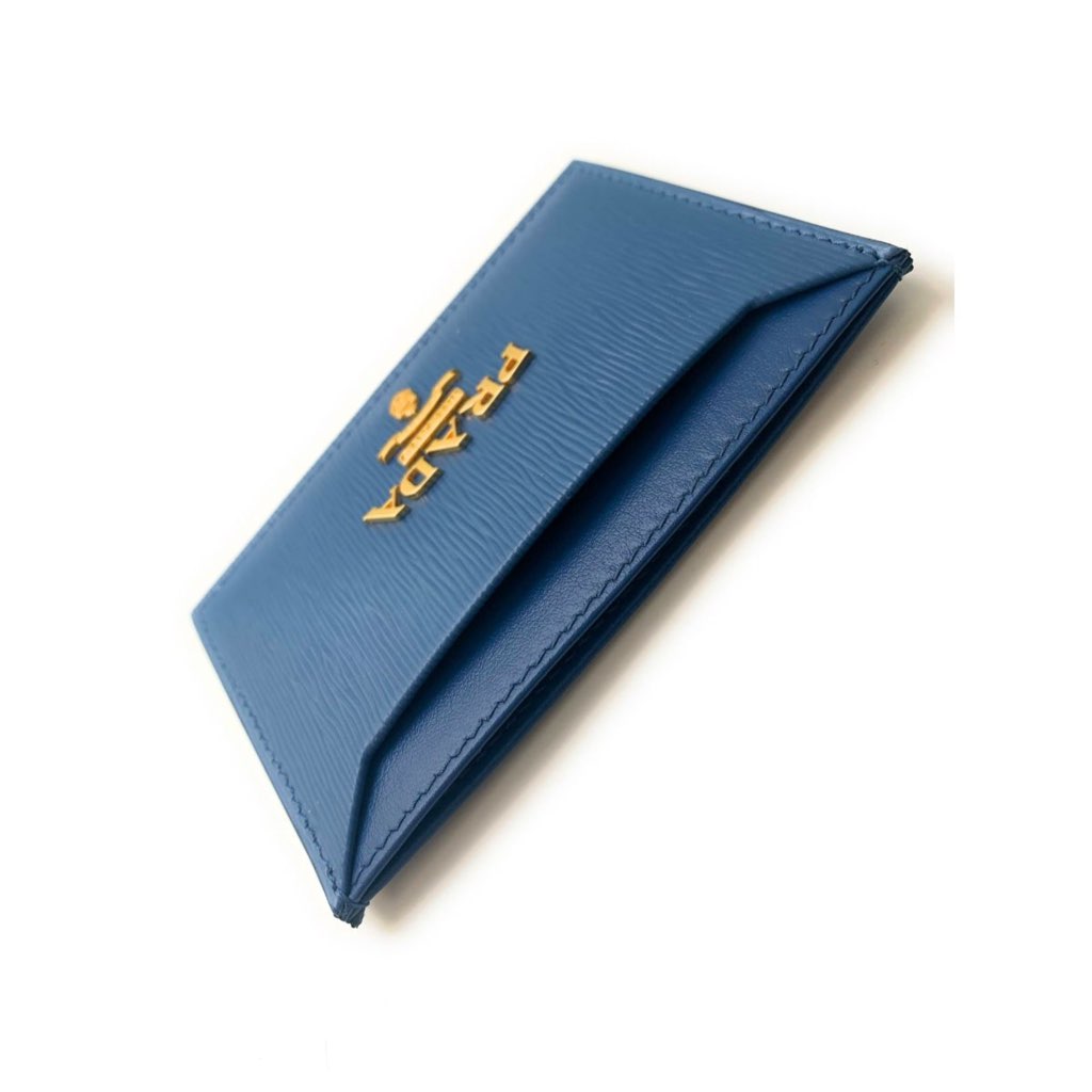 Prada Prada Vitello Move Cobalt Blue Leather Small Card Case Wallet - Side view