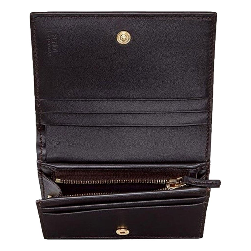 Fendi Fendi Calf Leather F Logo Brown Pink Small Bifold Wallet - Side view