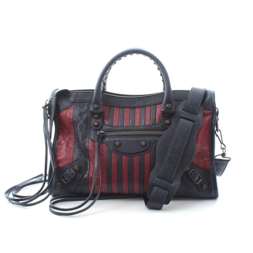 Balenciaga Classic City Marine Bordeaux Stripe Small Satchel Bag Black Leather Never worn, with tag - Front View