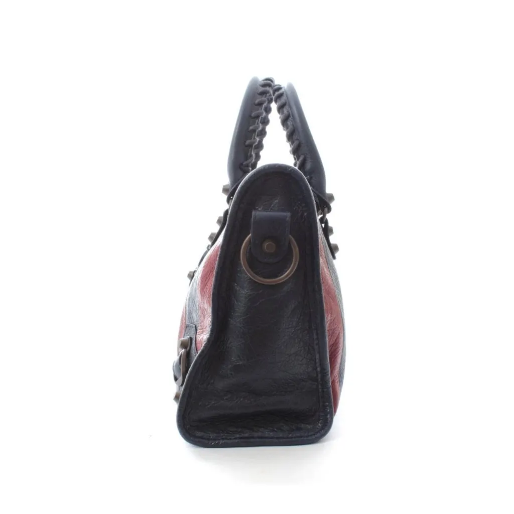 Balenciaga Classic City Marine Bordeaux Stripe Small Satchel Bag Black Leather Never worn, with tag - Model View