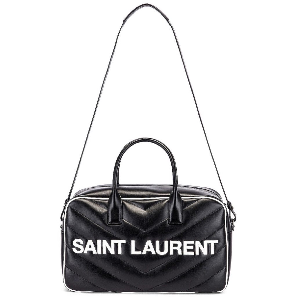 Saint Laurent Saint Laurent Miles Logo Black Calf Leather Duffel Bowling Bag