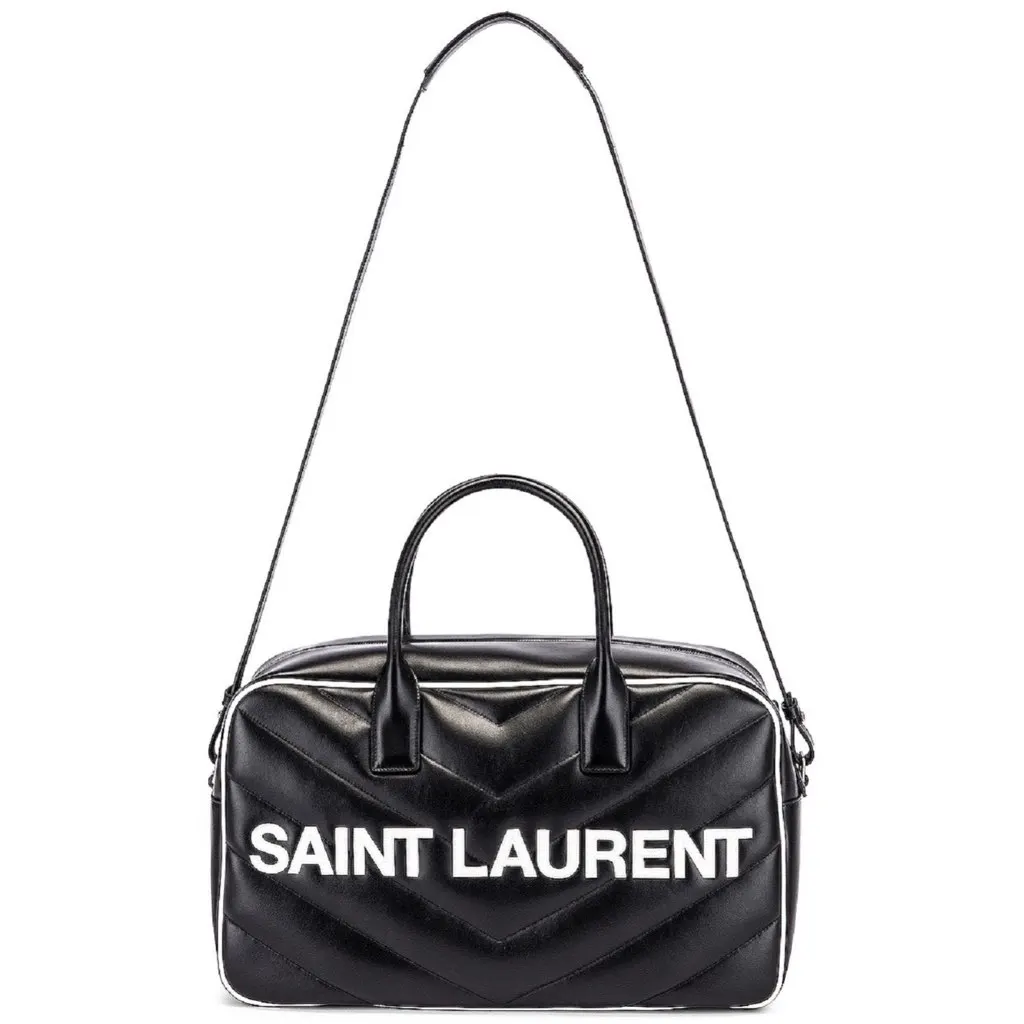 Saint Laurent Miles Logo Black Calf Leather Duffel Bowling Bag Black Leather Never worn, with tag - Front View