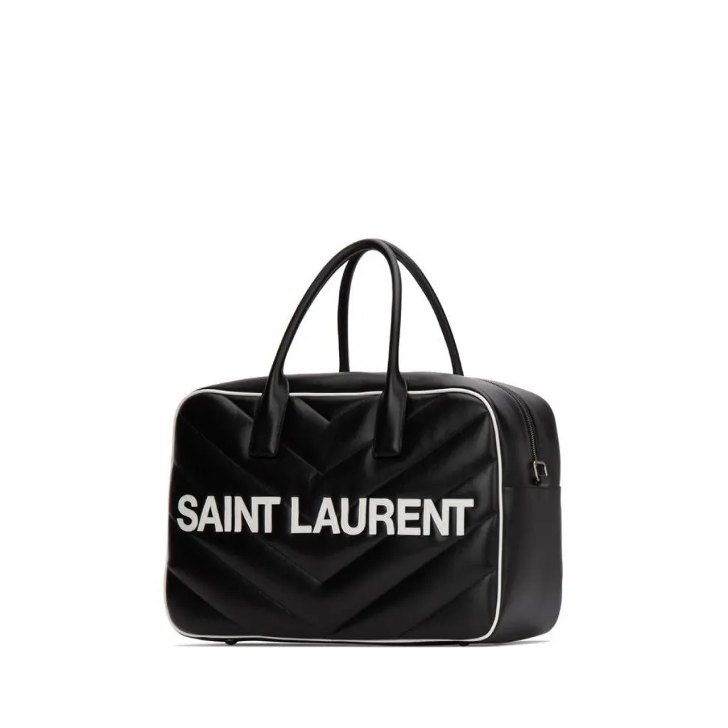 Saint Laurent Miles Logo Black Calf Leather Duffel Bowling Bag Black Leather Never worn, with tag - Inside View