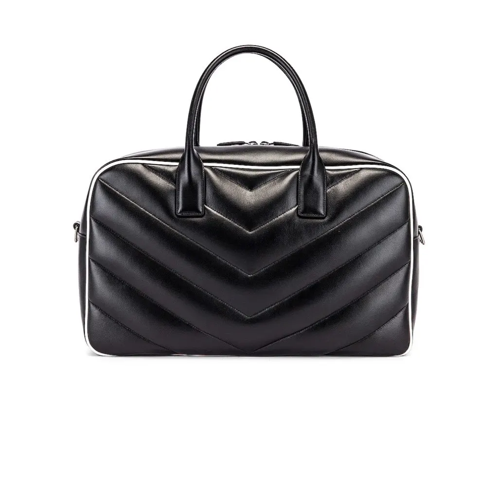 Saint Laurent Miles Logo Black Calf Leather Duffel Bowling Bag Black Leather Never worn, with tag - Model View
