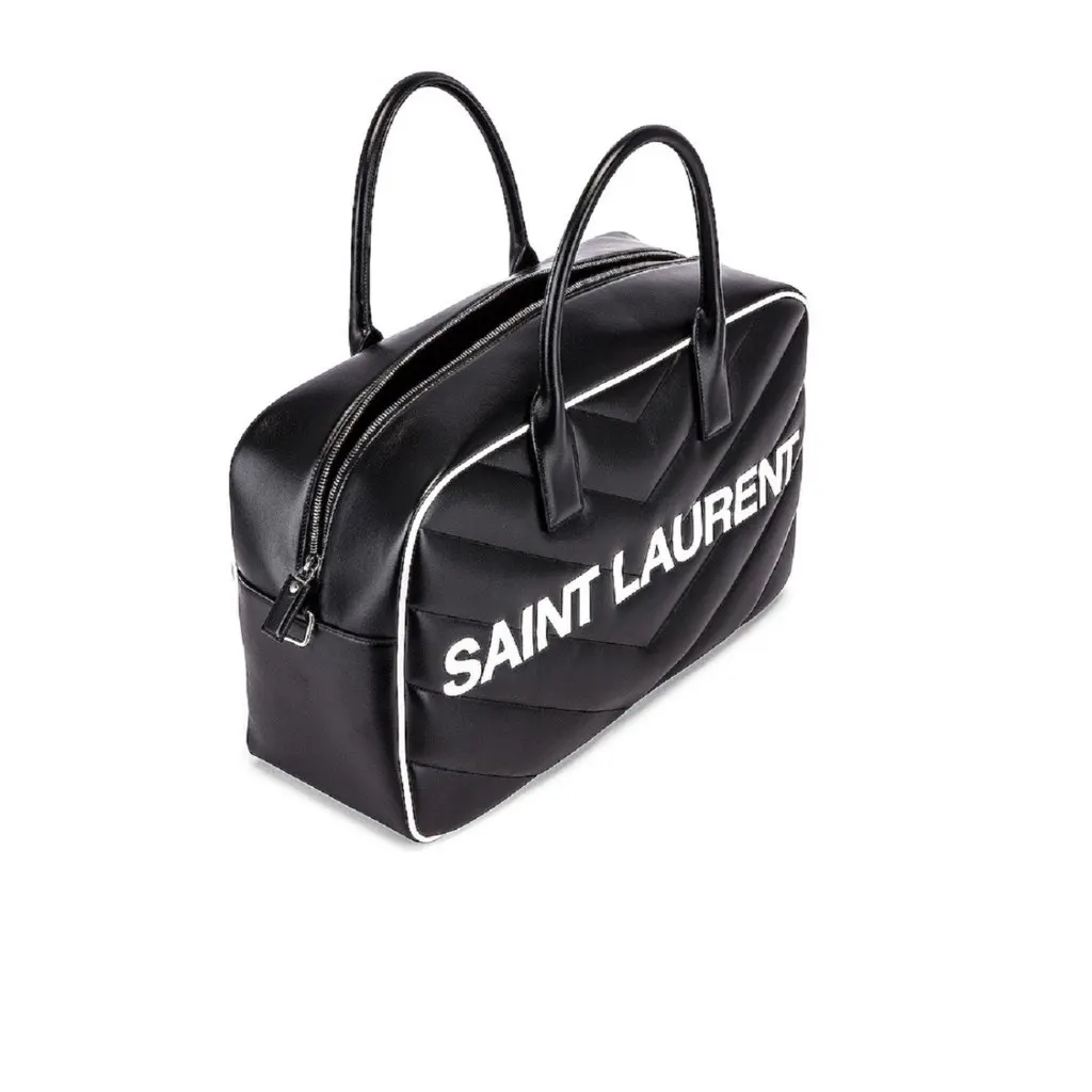 Saint Laurent Miles Logo Black Calf Leather Duffel Bowling Bag Black Leather Never worn, with tag - Box View