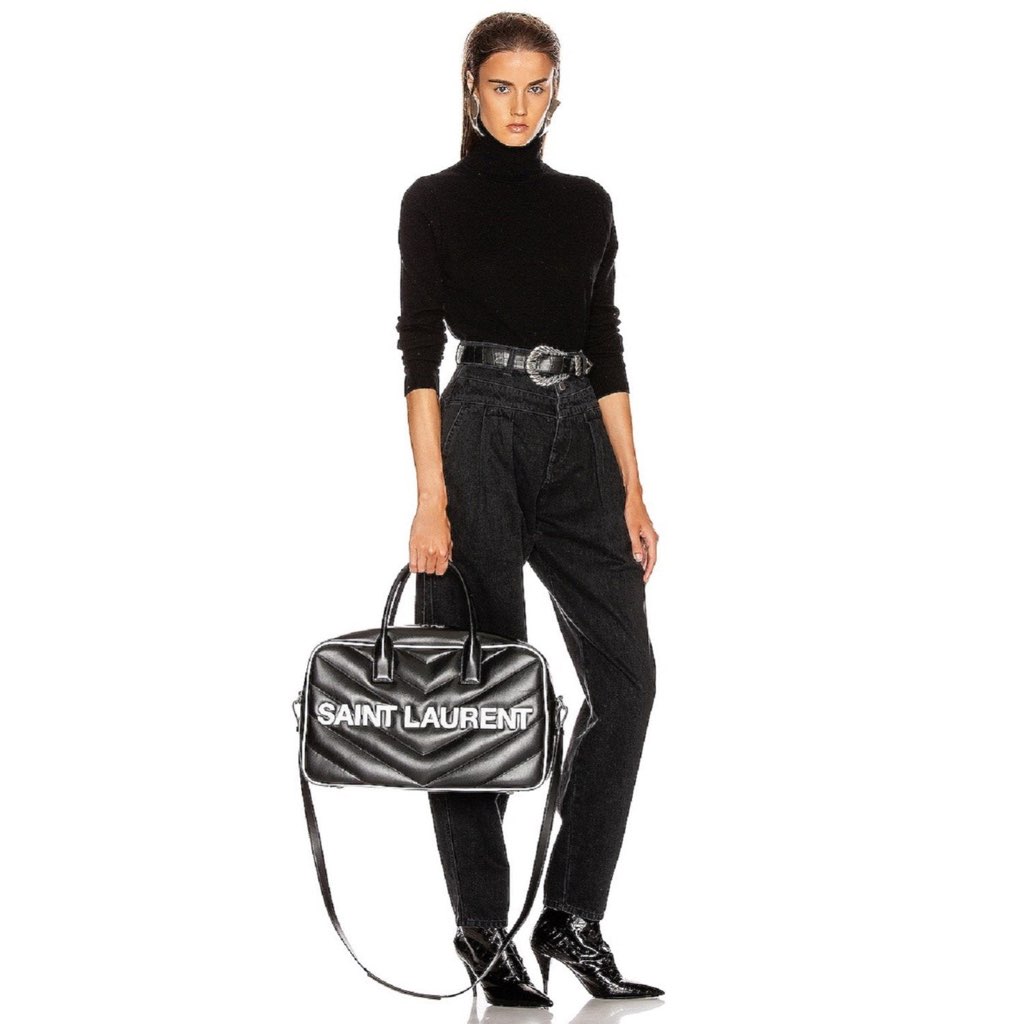 Saint Laurent Saint Laurent Miles Logo Black Calf Leather Duffel Bowling Bag - Image 11