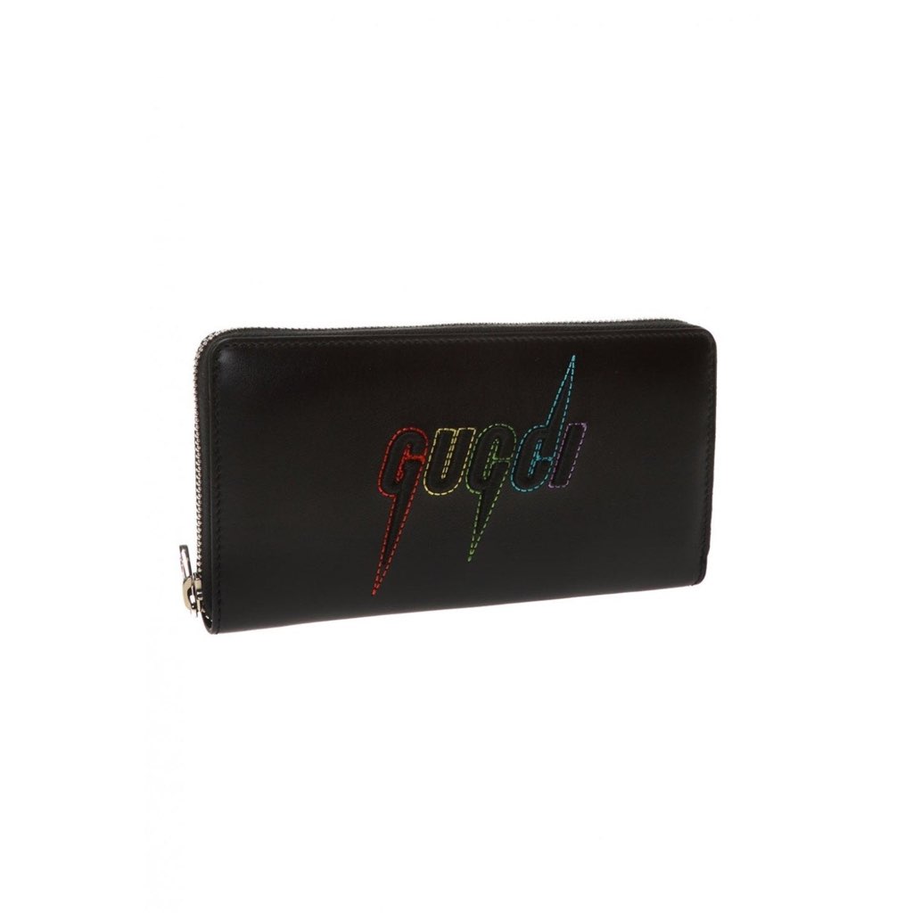 Gucci Gucci Black Leather Rainbow Blade Lightning Logo Long Wallet - Side view