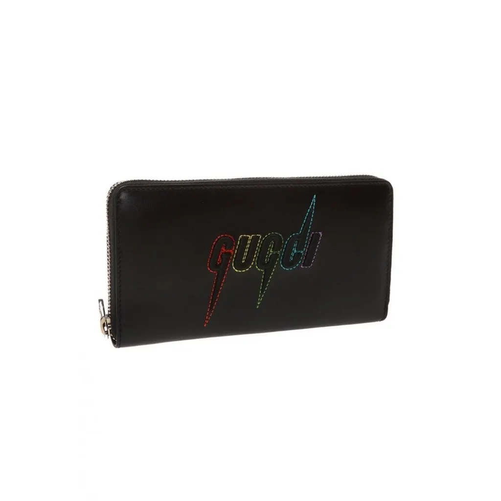 Gucci Black Leather Rainbow Blade Lightning Logo Long Wallet Black Leather Never worn, with tag - Box View
