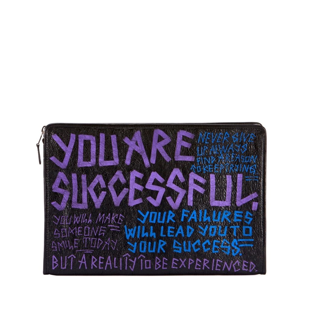 Balenciaga Balenciaga Bazar Graffiti Purple Blue Black Arena Leather Pouch - Back view