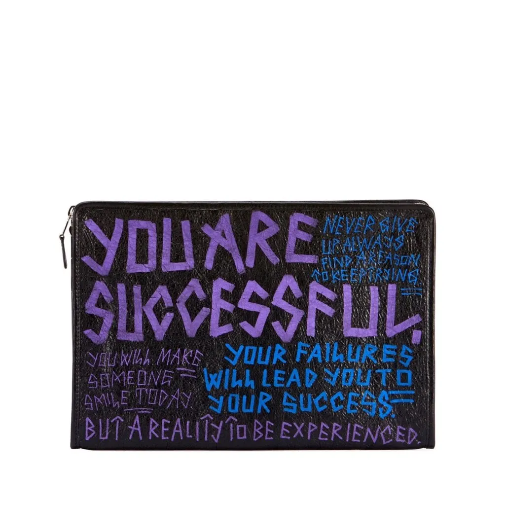 Balenciaga Bazar Graffiti Purple Blue Black Arena Leather Pouch Blue Leather Never worn, with tag - Back View