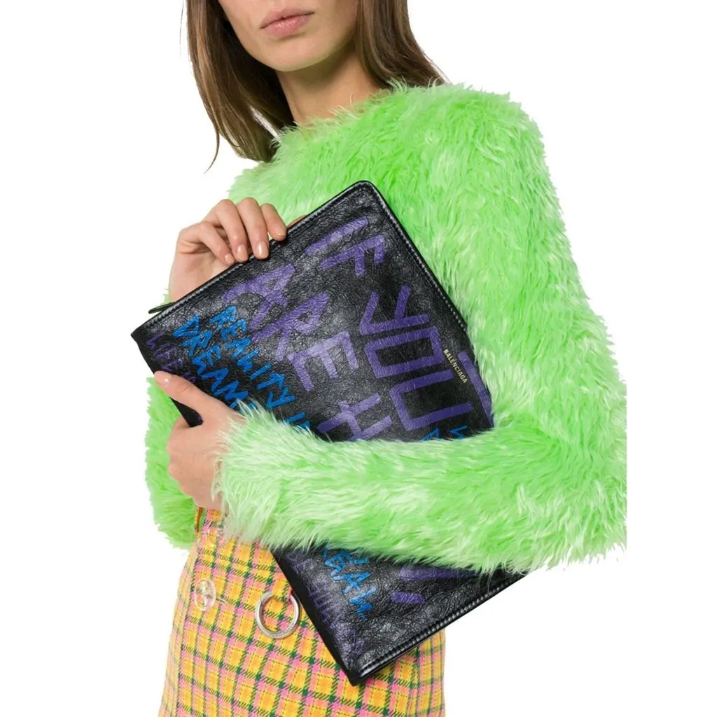 Balenciaga Bazar Graffiti Purple Blue Black Arena Leather Pouch Blue Leather Never worn, with tag - Inside View