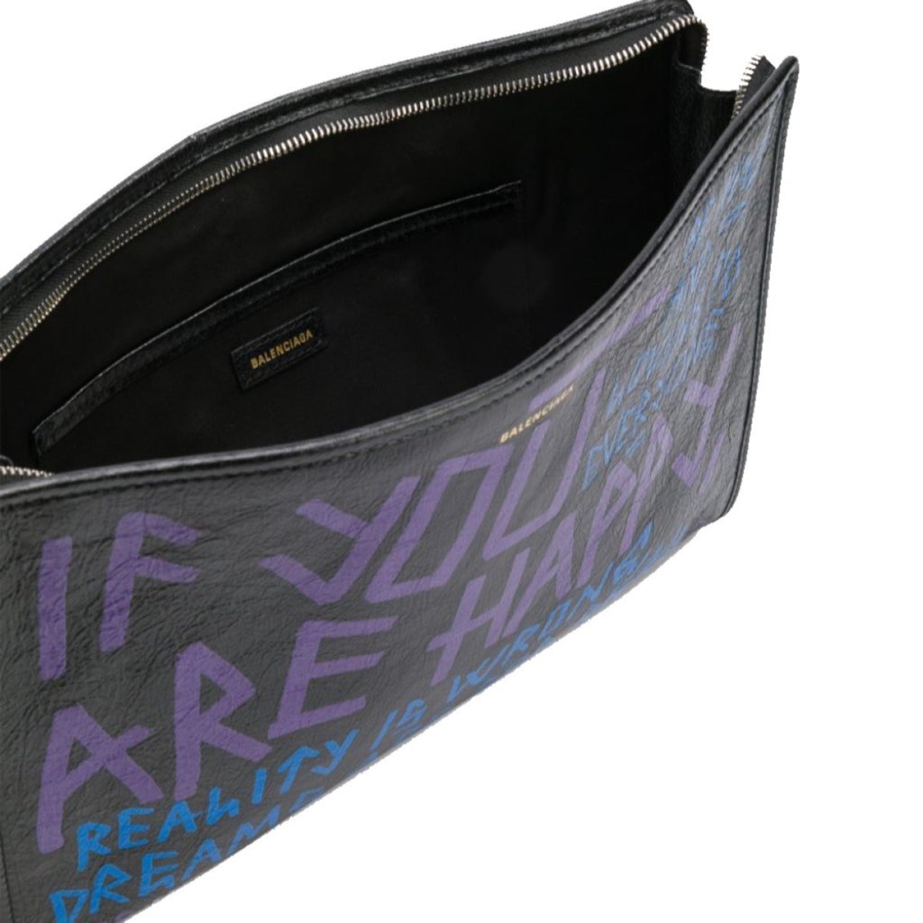 Balenciaga Balenciaga Bazar Graffiti Purple Blue Black Arena Leather Pouch - Side view