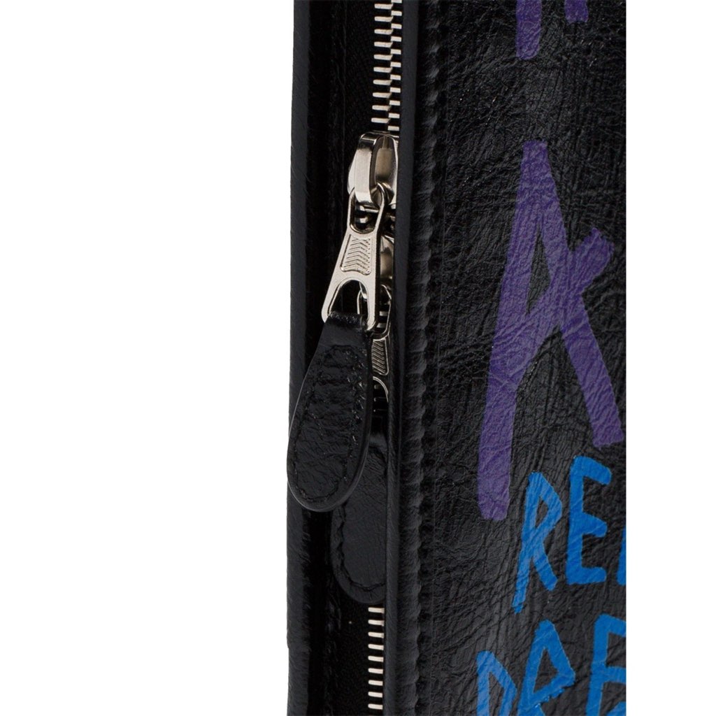 Balenciaga Balenciaga Bazar Graffiti Purple Blue Black Arena Leather Pouch - Detail 1