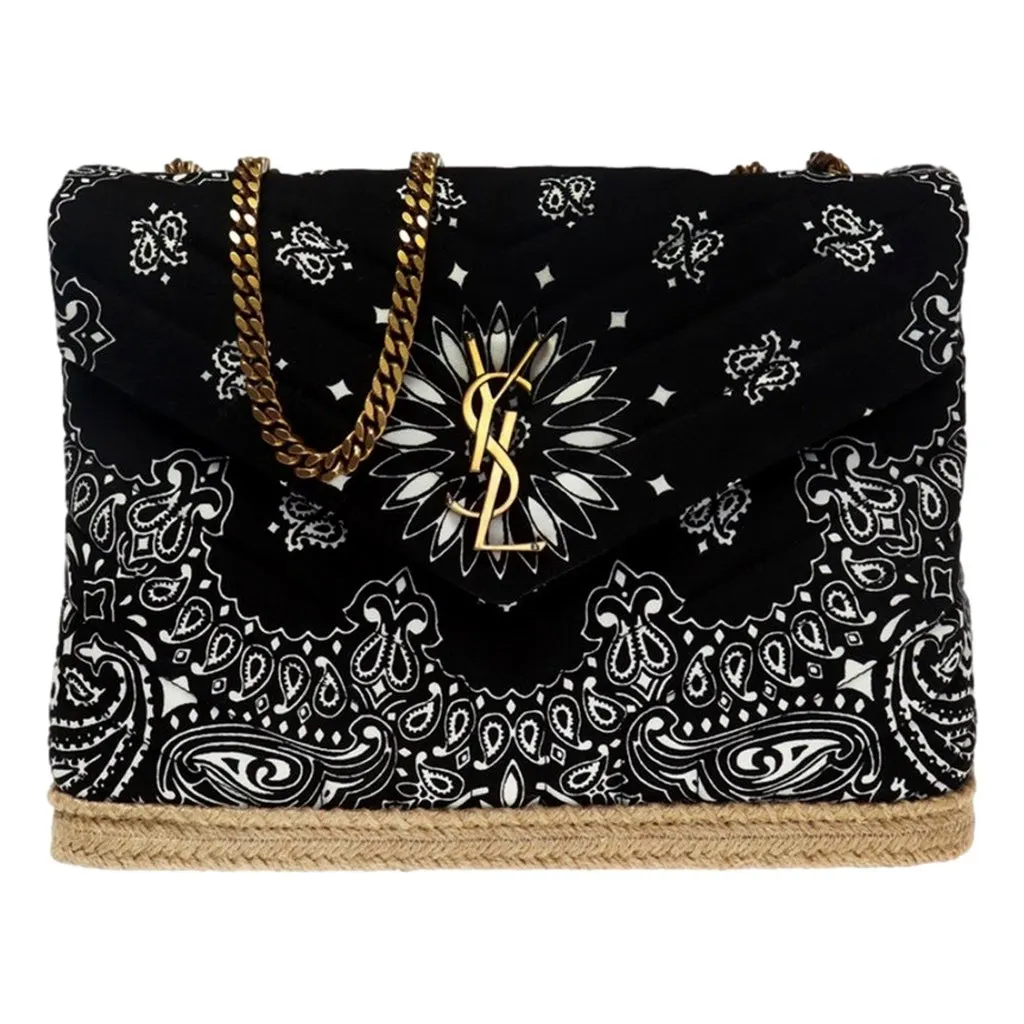 Saint Laurent Loulou Black Paisley Quilted Cross Body Bag Black Cotton Never worn - Front View