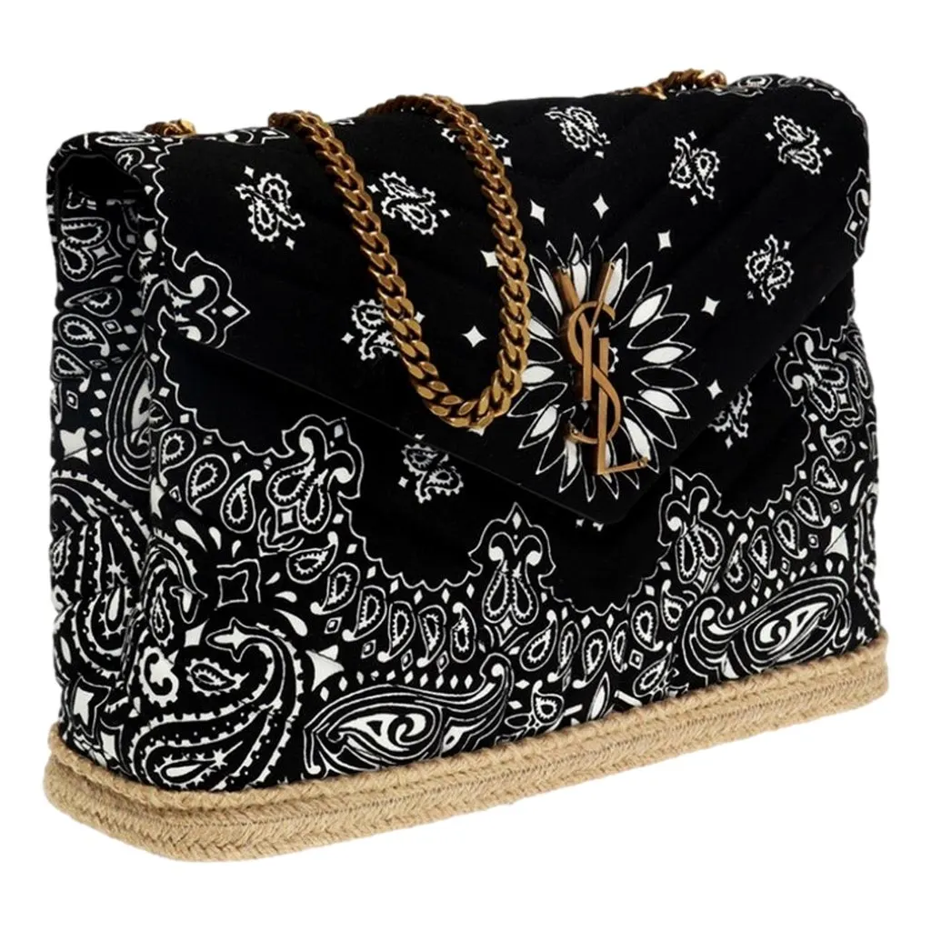 Saint Laurent Loulou Black Paisley Quilted Cross Body Bag Black Cotton Never worn - Inside View