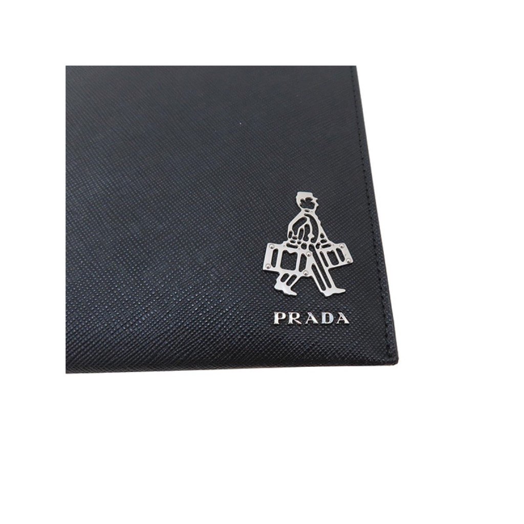 Prada Prada Black Saffiano Voyage Leather Clutch Document Holder - Back view