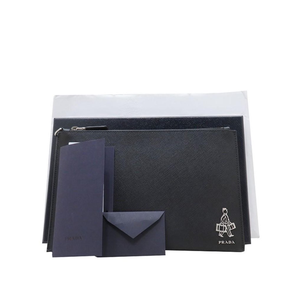 Prada Prada Black Saffiano Voyage Leather Clutch Document Holder - Side view