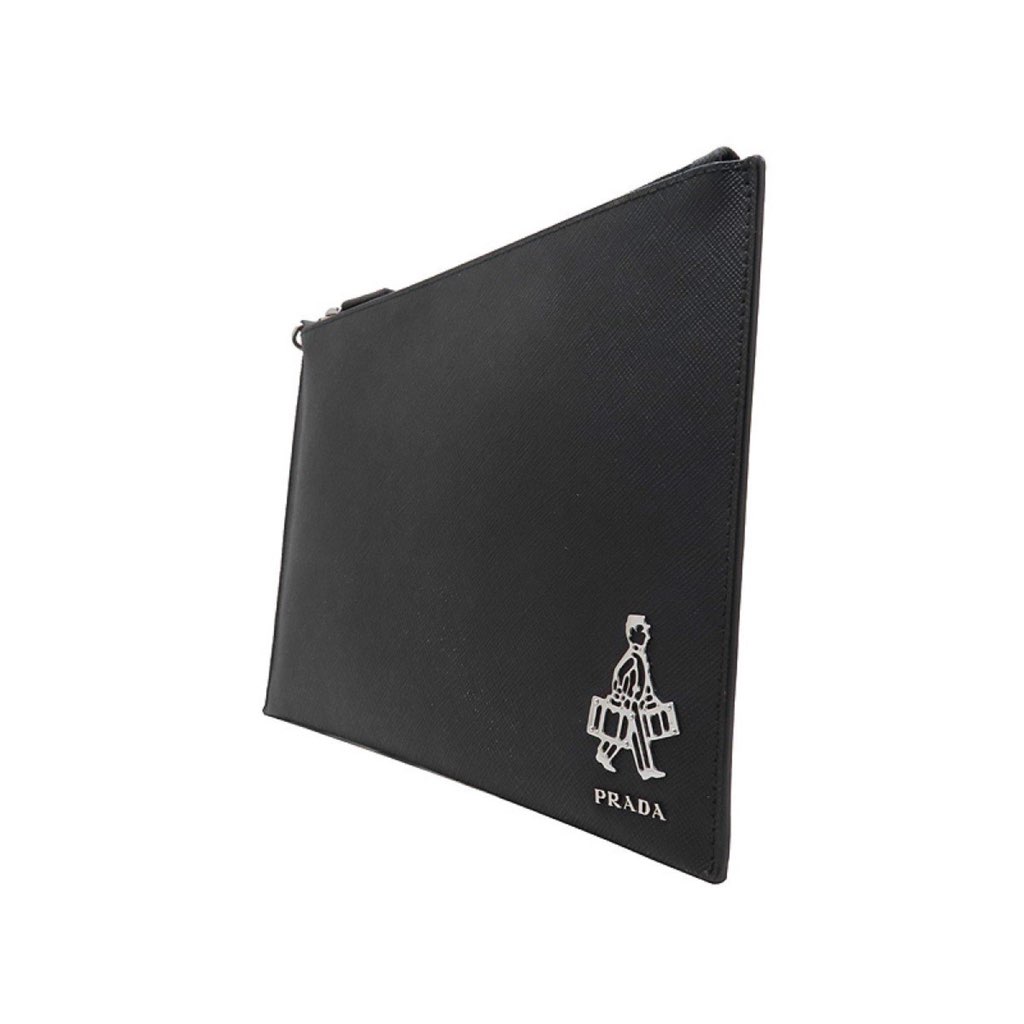 Prada Prada Black Saffiano Voyage Leather Clutch Document Holder - Detail 1
