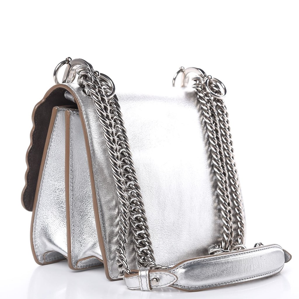 Fendi Fendi Kan I Metallic Silver Calfskin Scalloped Studded Bag - Back view