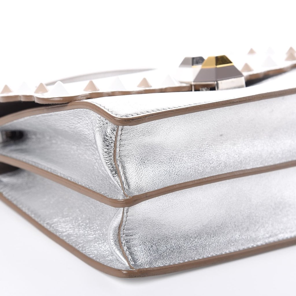 Fendi Fendi Kan I Metallic Silver Calfskin Scalloped Studded Bag - 4