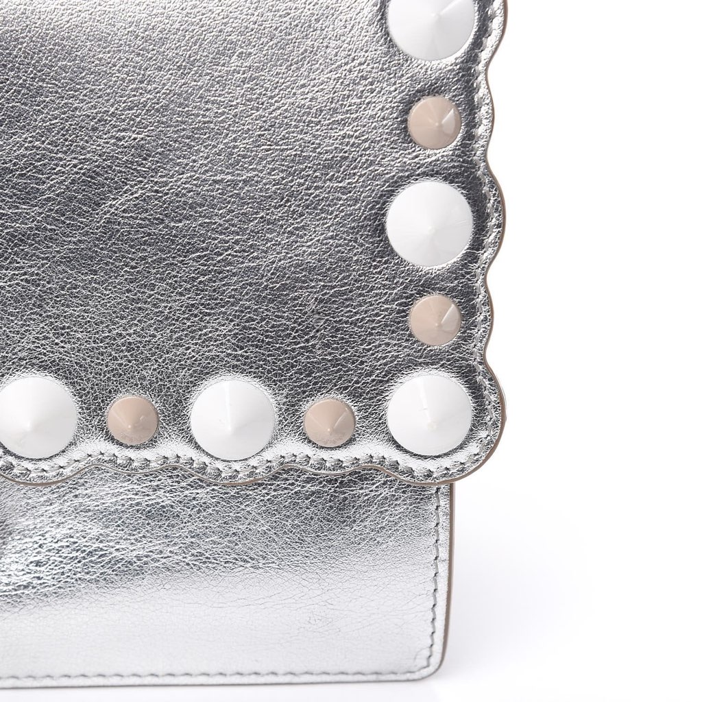 Fendi Fendi Kan I Metallic Silver Calfskin Scalloped Studded Bag - Detail 1