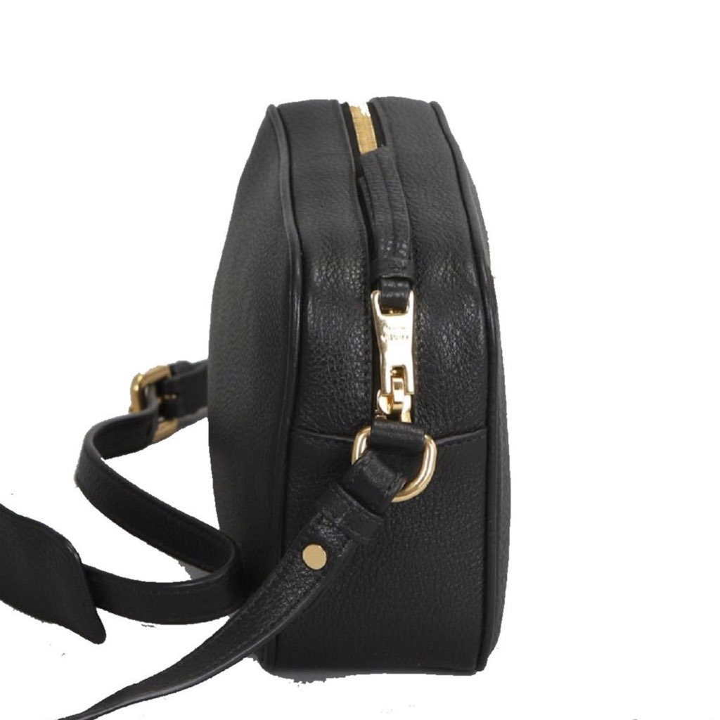 Prada Prada Vitello Phenix Black Leather Gold Logo Camera Crossbody Bag - Side view