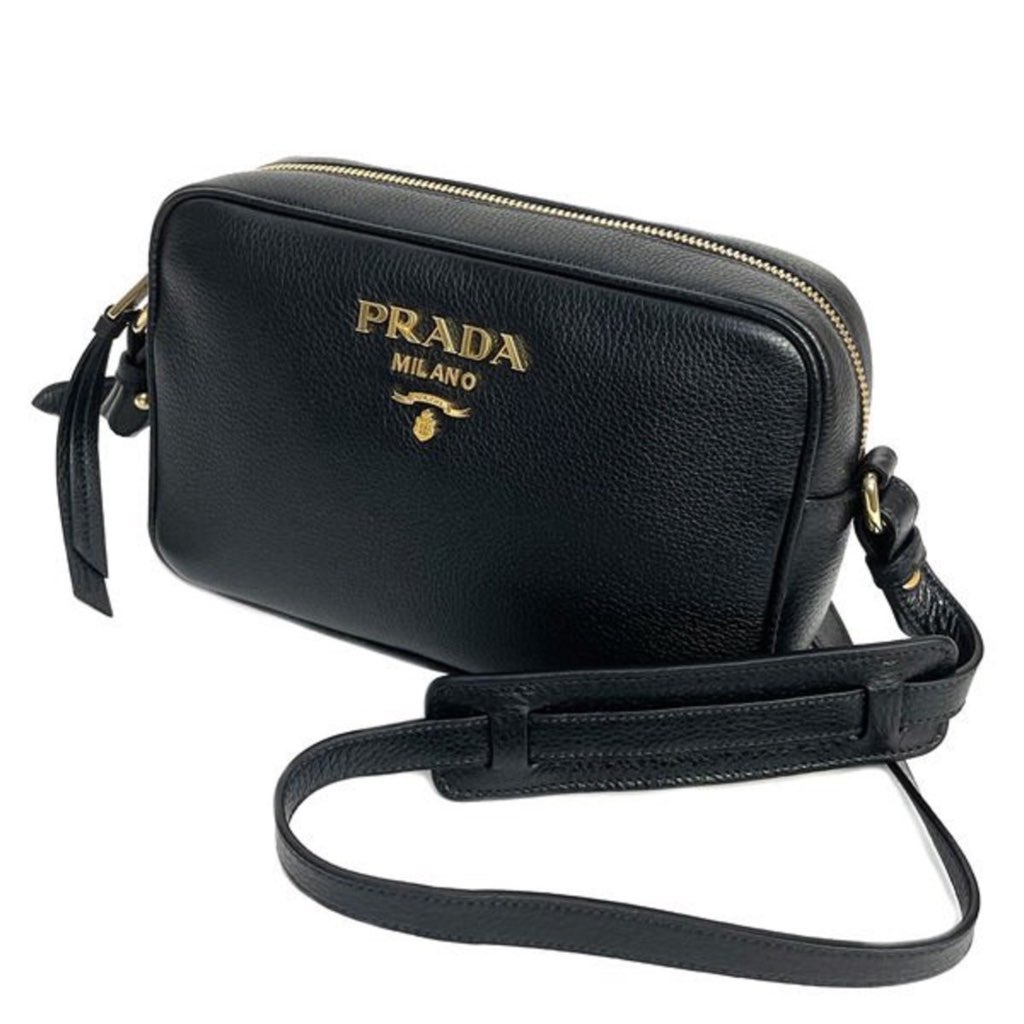 Prada Prada Vitello Phenix Black Leather Gold Logo Camera Crossbody Bag - Detail 2