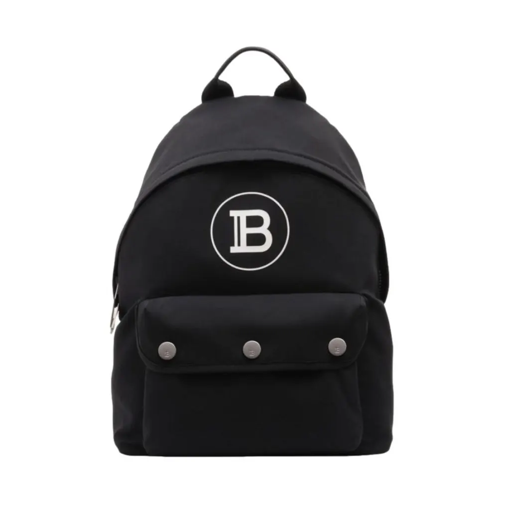 Balmain B-Back Black Nylon White Logo Backpack Black Never worn, with tag - Front View