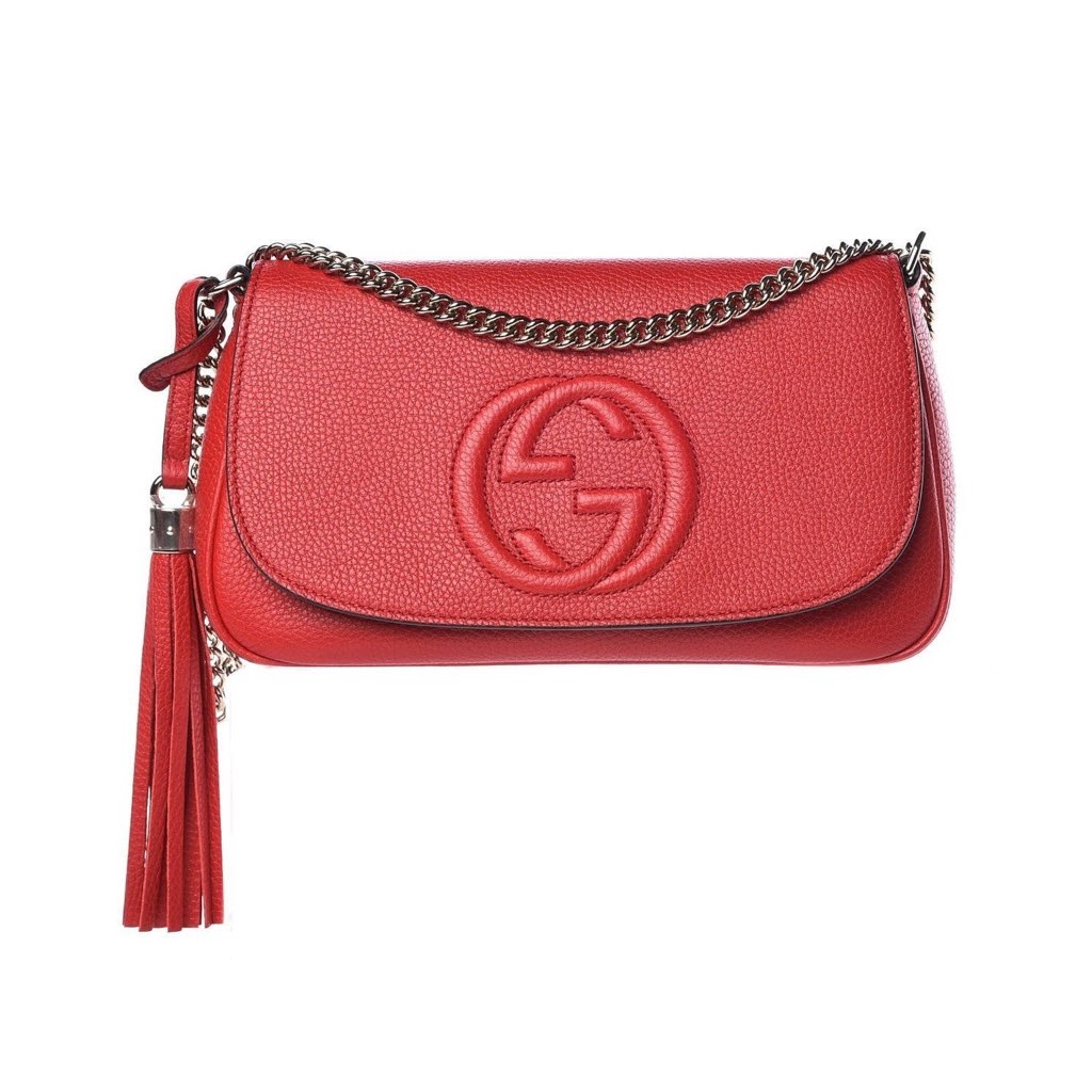 Gucci Gucci Soho Disco GG Tassel Chain Crossbody Flap Leather Bag Red
