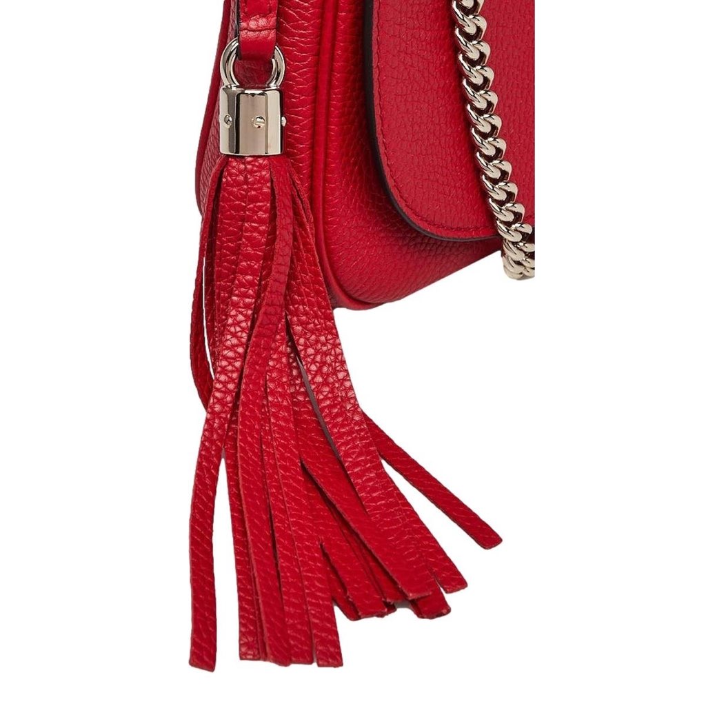 Gucci Gucci Soho Disco GG Tassel Chain Crossbody Flap Leather Bag Red - Image 12