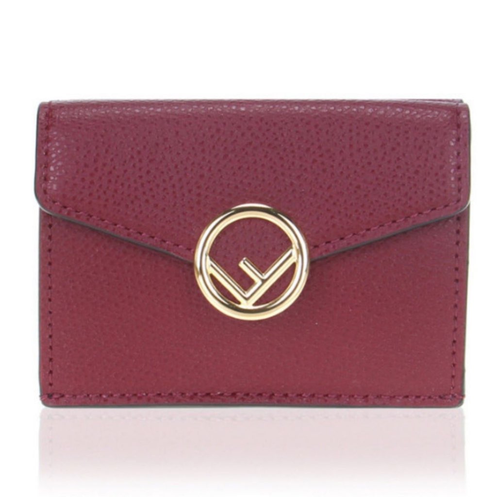 Fendi Fendi Calf Leather F Logo Barola Red Micro Trifold Wallet